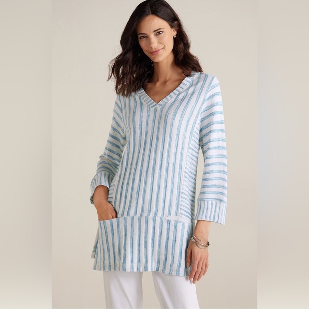 Soft Surroundings Briza Stripe Tunic Aqua Stripe